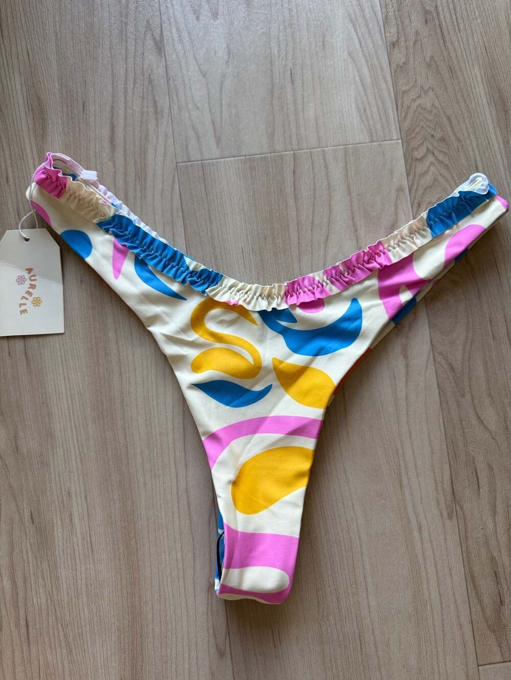 Aurelle Leonie Abstract Print Ruffle High Cut Bikini Bottom Size XL